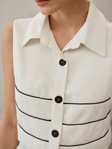 MOTF PREMIUM ÁO CỔ KHÔNG TAY NÚT SỌC PHÍA TRƯỚC - Màu be - Xem 3