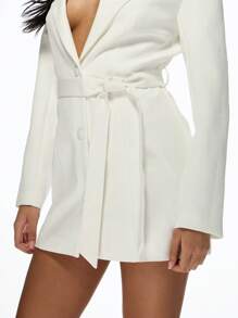 MISSGUIDED Elegant Blazer Mini Dress Long Sleeve Belted Wrap Business Professional Office Work Evening Party Lapel Designer Dress Wedding Reception Guest - White - View 6