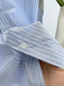 SHEIN Essnce Áo nỉ cổ tròn tay dài cổ tròn màu trơn cỡ lớn, họa tiết chắp vá, thường ngày, tốt nghiệp, giáo viên, áo chui đầu mùa thu đông thu đông - Màu xanh lam - Xem 6