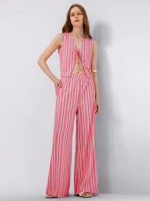 GENKIRA 2 件套女士条纹系带背心和裤子休闲装 - 彩色 - 查看 5