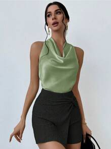 Firerie Apricot Neck-Tie Drape Collar Simple Elegant Women Blouse,Rave Top - Mint Green - View 8
