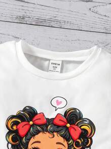 Camisetas sin mangas informales para niñas, con diseños gráficos de dibujos animados simples y lindos de cuello redondo, aptas para el verano - Blanco