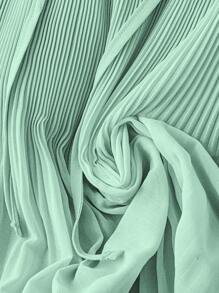 DreamSkyne Romantic Date  Plus Size Women New Year Solid Color Round Neck Lantern Sleeve Pleated Dress - Green - View 5