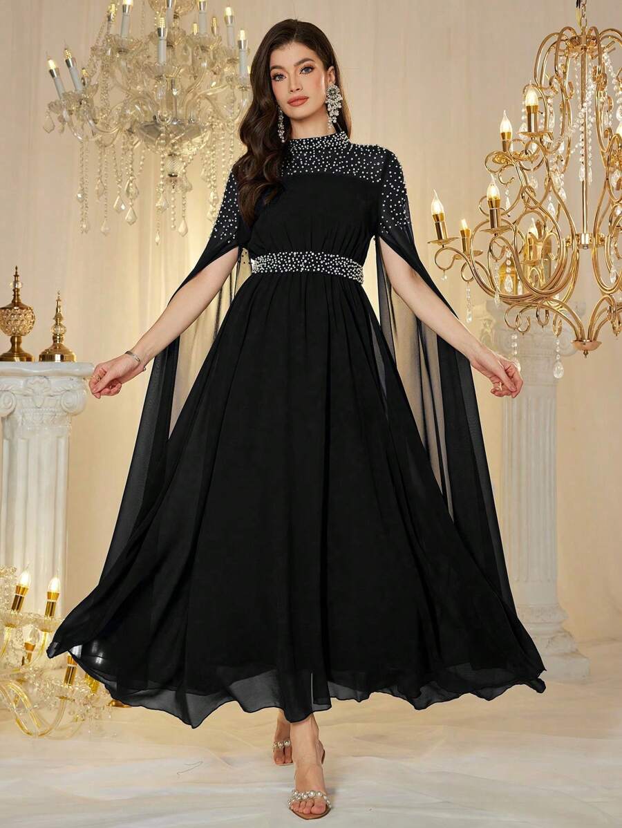 Modelyn Women's Long Sleeve Luxury Crystal Embellished Dress Fall Cloth For Women - Black - View 1