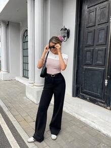 Pariaura 法式时尚女款条纹露背短袖 T 恤，春夏