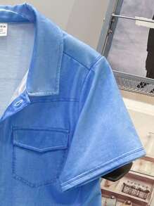 2pcs/Set Tween Boys Casual Vacation Washed Pattern Collar Open Short Sleeve Shirt And Loose Woven Shorts Set, Suitable For Commuting, School, Daily Casual, Vacation, Sports, Spring/Summer/Autumn/Winter - Baby Blue - View 9