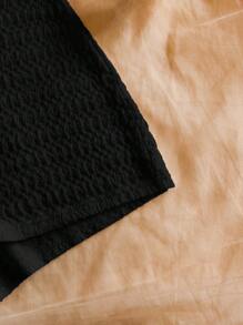 SHEIN WYWH 黑色纹理镂空度假休闲连体衣 - 黑色 - 查看 6