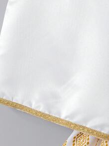 3 件套年轻女孩优雅缎面无袖上衣、几何印花金属裙和披肩夏季派对/婚礼/度假装 - 白色 - 查看 5