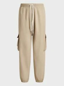Mainfolk Plus Size Men's Camel Color Woven Cargo Pants, Long Pants - Camel - View 1