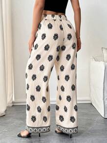 Breezaya 女式白色亚麻口袋休闲裤，春夏 - 杏色 - 查看 2