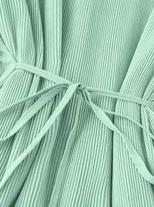 DreamSkyne Romantic Date  Plus Size Women New Year Solid Color Round Neck Lantern Sleeve Pleated Dress - Green - View 6