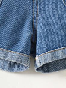 Baby Girls Medium Wash Blue Denim Wide Leg Soft & Comfortable Elastic Waist Loose Fitting Versatile Shorts