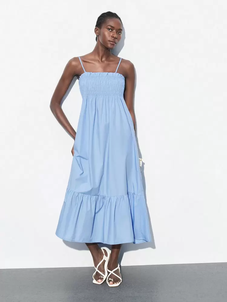 SHEIN Maija 2025 Spring & Summer New Fashion Casual Comfortable Women Blue Maxi Dress, Music Festival Beach Vacation Everyday Romantic Urban Wear, Suitable For Outing, Party, Wedding Guest, Vintage Style, Graduation Season Birthday Dresses For Women Beach Outfits For Woman