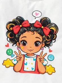 Camisetas sin mangas informales para niñas, con diseños gráficos de dibujos animados simples y lindos de cuello redondo, aptas para el verano - Blanco
