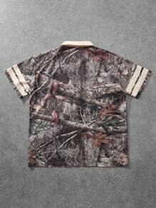 Manfinity Streetrush Camisa Casual Masculina de Manga Curta com Zíper Frontal e Recortes em Cores Sólidas