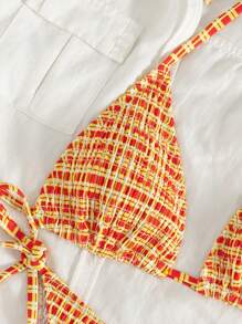 Swim Mod Women's Summer Beach Plaid Halter Tie Sexy Bikini Swimwear Set, Random Print - Multicolor - View 4