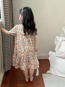 Zikori Zikori Camisola Larga com Decote Redondo e Estampa Fofa de Raposa e Tigre para Meninas Jovens