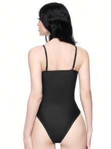 ROMWE Gothic Cross Print Detachable Strap One-Piece Swimsuit, Halloween - Black and White - View 2