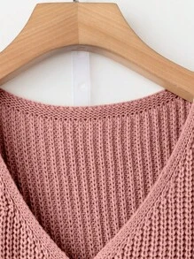 Franclia Áo len dệt kim cổ chữ V đơn hàng thường ngày cỡ lớn cho nữ - Hồng - Xem 5