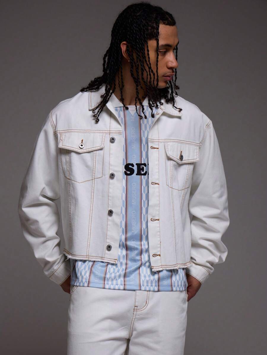 Musero 春夏撞色缝线修身牛仔夹克