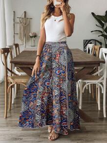 Breezaya Women's Leisure Style Paisley Print Wide Leg Pants With Tie-Waist Fall Cloth For Women - Blue - View 3