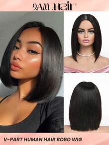 V Part Straight Bob Wig Human Hair Wigs For Women Glueless Upgrade No Glue Beginner Friendly Natural Color Middle Part - SNatural - View 1