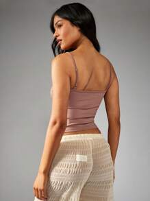 MISSGUIDED 紧身弹力吊带背心 基本款分层背心 必备细肩带 夏季瑜伽运动健身休闲修身短款上衣 - 咖啡棕 - 查看 2