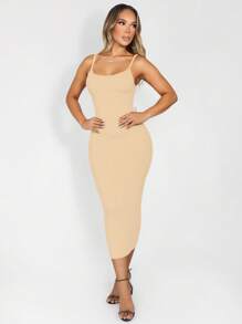 VaVaBold Seamless Knit Dress With Built-In Leggings, Black - Camel - View 7