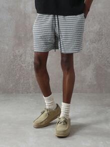 SUMWON Premium Check Pattern Regular Fit Drawstring Shorts, Loungewear Casual Summer Bermuda Walking Comfort Bottoms With Side Pockets - Black and White - View 2