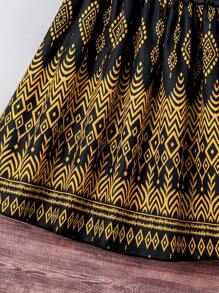 3pcs Toddler Girls' Fancy Spring/Summer Satin Navy Blue Round Neck Sleeveless Top, Geometric & Metallic Print Skirt, And Shawl, Suitable For Party, Wedding, Banquet, Vacation In Summer - Black - View 6