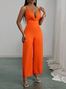 Slaydiva Mono de mujer con escote en V profundo, detalle de torsión, tirantes cruzados, cintura ceñida, color naranja, apto para múltiples ocasiones: festivales de música, Pascua, estilo western, bohemio, elegante, formal, boda, cumpleaños, graduación, estudiante, casual, diario, todo a juego, ocio, crucero, playa, tomar el sol