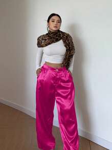 POPSWAY Sheen Solid Seamless Side Pocket Straight Leg Pants, Women Summer Outfits Fall Cloth For Women - Hot Pink - View 5