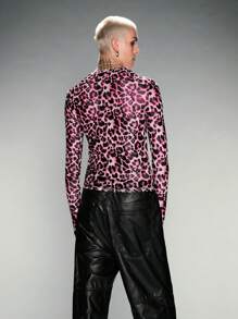 Manfinity UZERO 男士豹纹休闲宽松圆领长袖针织 T 恤，适合秋季