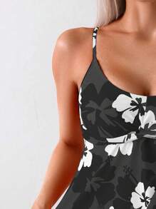 Swim Lushoire Women Floral Print Casual Spaghetti Strap Bralette Tankini Swimwear Set - Random Print