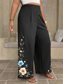 SHEIN LUNE Women's Summer Pants, Textured Fabric, Simple & Stylish Patterned Designs - Black - View 1