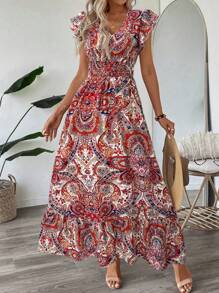 SHEIN LUNE Women's Casual Abstract Graphic Long Sleeve Dress, Basic Everyday Autumn/Winter Outfit - Orange - View 3