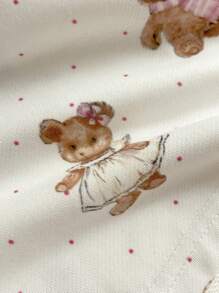 Lunelith SHEIN Lunessa Women's Cute Bear Floral Print Shorts, For Spring/Summer Home Wear