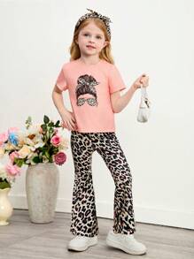 SHEIN 2pcs Unicorn Graphic Knit Tee & Skirt Set For Girls