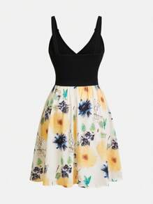 VaVaBold Vestido con estampado de girasoles en patchwork, diseño minimalista y de moda, adecuado para el verano