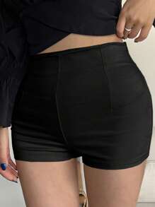 Dazy Plus Elastische, getailleerde, effenkleurige mini-fietsbroek, voor alle seizoenen