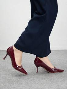 CUCCOO BIZCHIC 女士酒红色高跟鞋 性感细跟尖头高跟鞋 户外日常通勤派对宴会鞋 - 酒紅色 - 查看 4