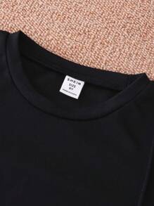 SHEIN Mirajuku 2pcs/Set Toddler Boys' Casual Short Sleeve Top And Pants - Black - View 7