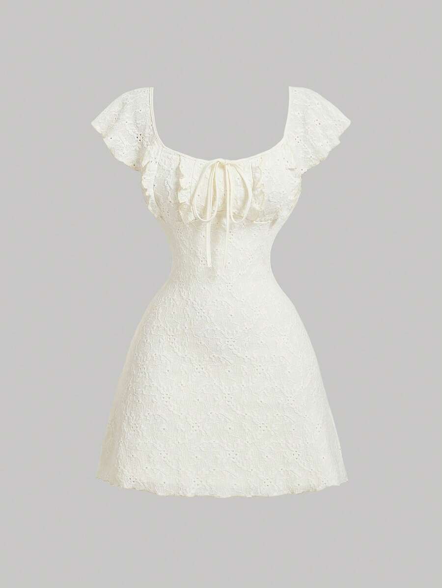 SHEIN MOD Váy mini ren màu mơ cho nữ, váy babydoll đi nghỉ, quần áo Boho cho nữ, trang phục mùa hè cho nữ - Màu be - Xem 1