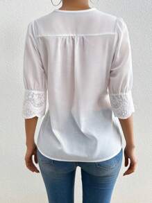 Pariaura Stylish & Slimming Floral Embroidery Blouse Top - White - View 2