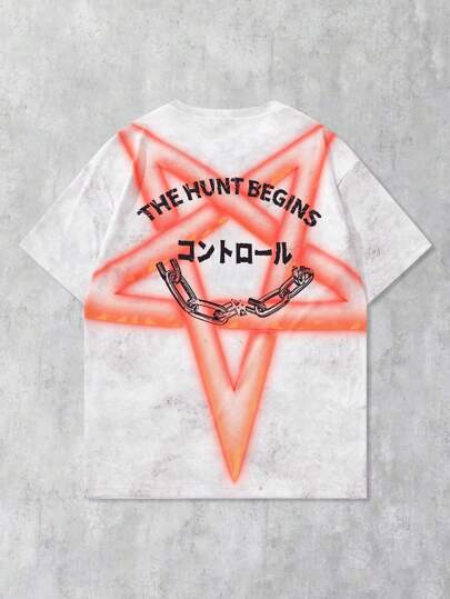 Anime Men's Anime Print Short Sleeve T-Shirt, Sports Tee, Street Vintage