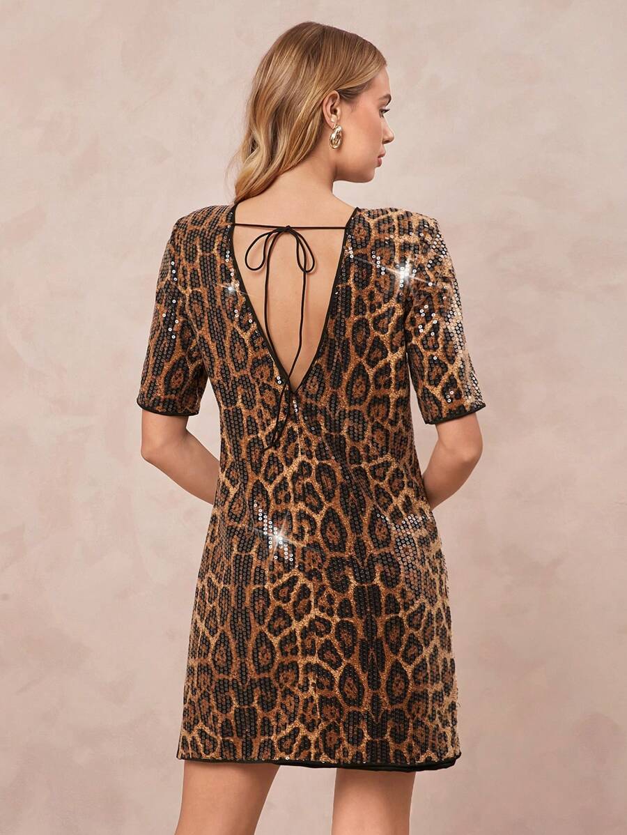 SHEIN Clasi Elegant Brown Leopard Print Wedding Guest Dress Women ...