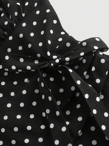 SHEIN MOD 露背吊带收腰荷叶边波点连衣裙，街头风，锐舞派对，浪漫，夏季，节日，复古，优雅，派对，端庄，单身派对，性感，蝴蝶结，夜店装扮，女士连衣裙，夏季连衣裙，波点连衣裙 - 黑色 - 查看 3