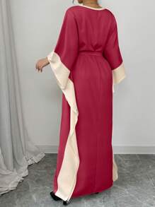 Elenzga Women's Color Block Hooded Dress Evening Gown - Hot Pink - View 2