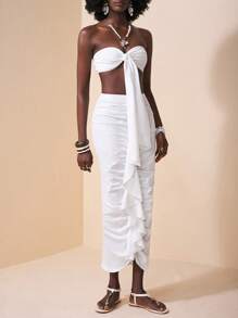 Slaydiva Conjunto de dos piezas con top tipo camiseta de tirantes y volantes en estilo vacacional amarillo para mujer - Blanco - Ver 7