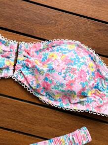 SHEIN Swim 2pcs/Set Women Floral Print Sexy Ruffled Bikini Set With U Neck, For Vacation For Summer - Multicolor - View 6